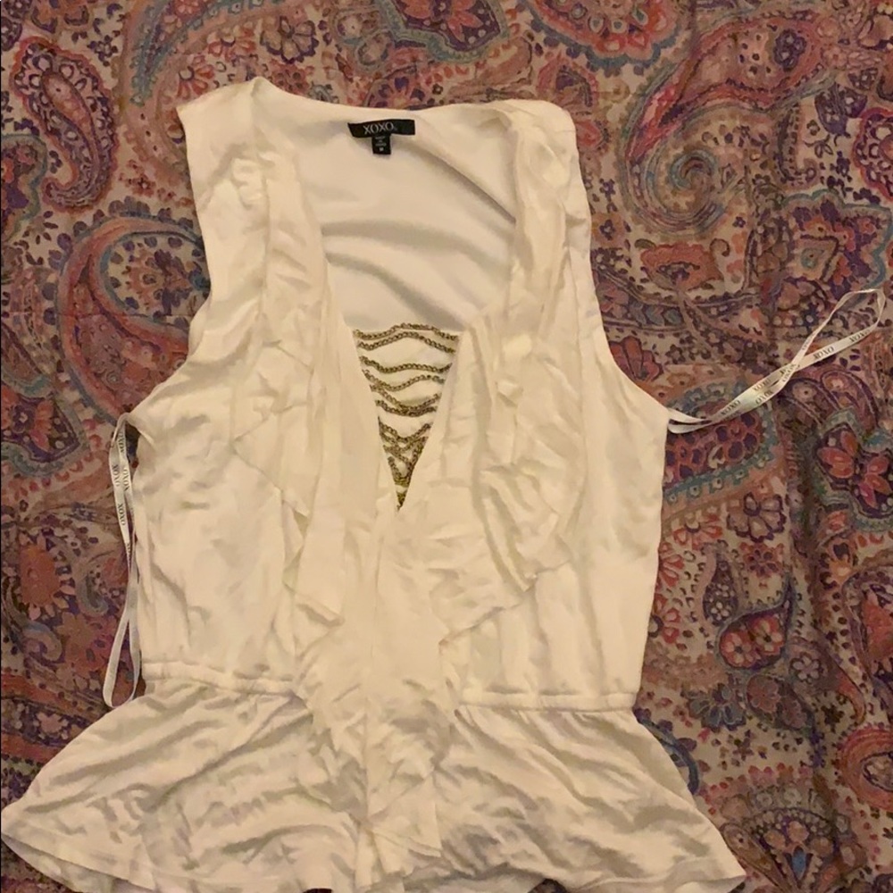 White dress tank top shirt with gold chains